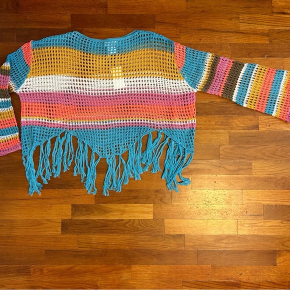 Vivid XL NWT striped long sleeve crocheted poncho shawl. - Picture 2 of 3